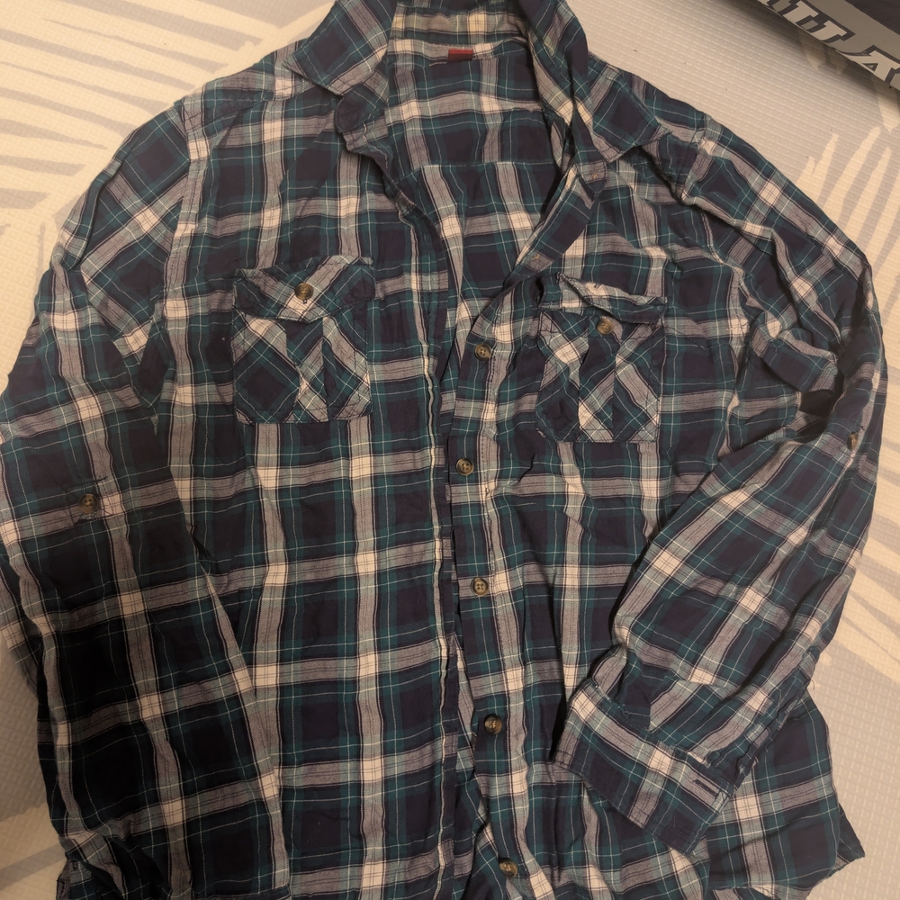 Merona Blue and Green Plaid Button-Up Blouse